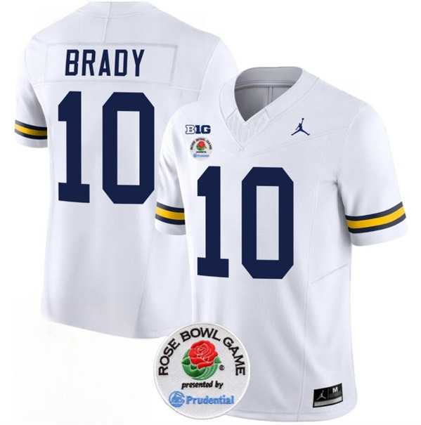 Mens Michigan Wolverines #10 Tom Brady 2023 F.U.S.E. White Rose Bowl Patch Stitched Jersey Dzhi
